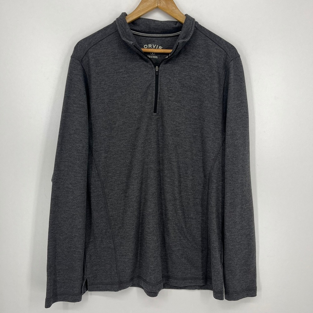 Orvis Mens Charcoal Gray Heather Quarter Zip Pullover Long‎ Sleeve Top Size M
